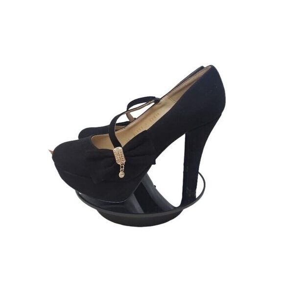 Vittorio D' Firenze Black Suede Bow with Rhinestone Charm Stilettos Platform - Picture 3 of 9